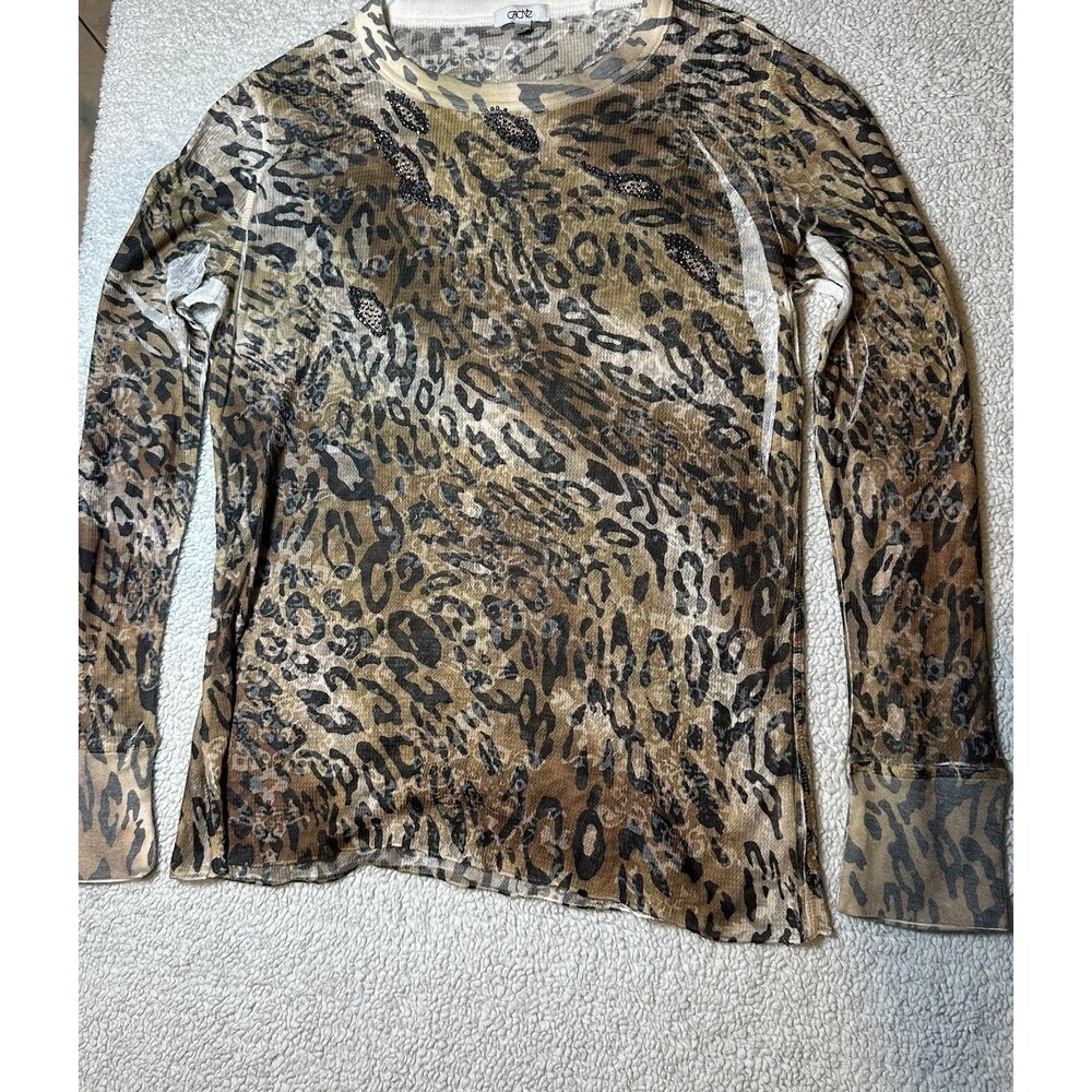 Cache Leopard Print Long Sleeve Blouse Sz L